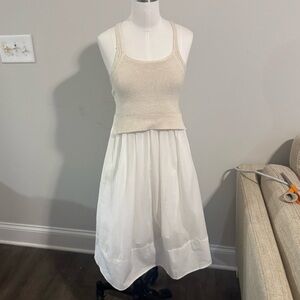 Maeve Cream and White Midi Dress